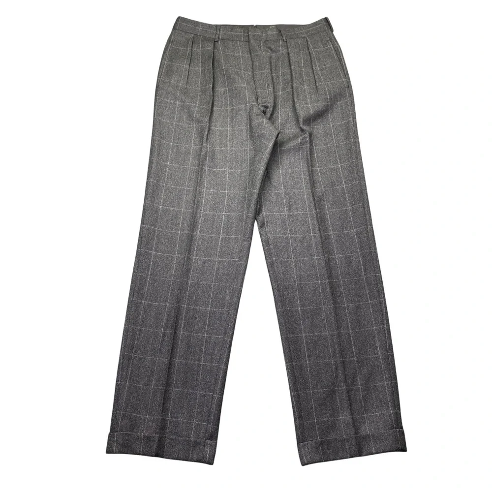 Polo Ralph Lauren Dalton Trouser 36R Grey Windowpane Wool Cashmere Italy Pleated